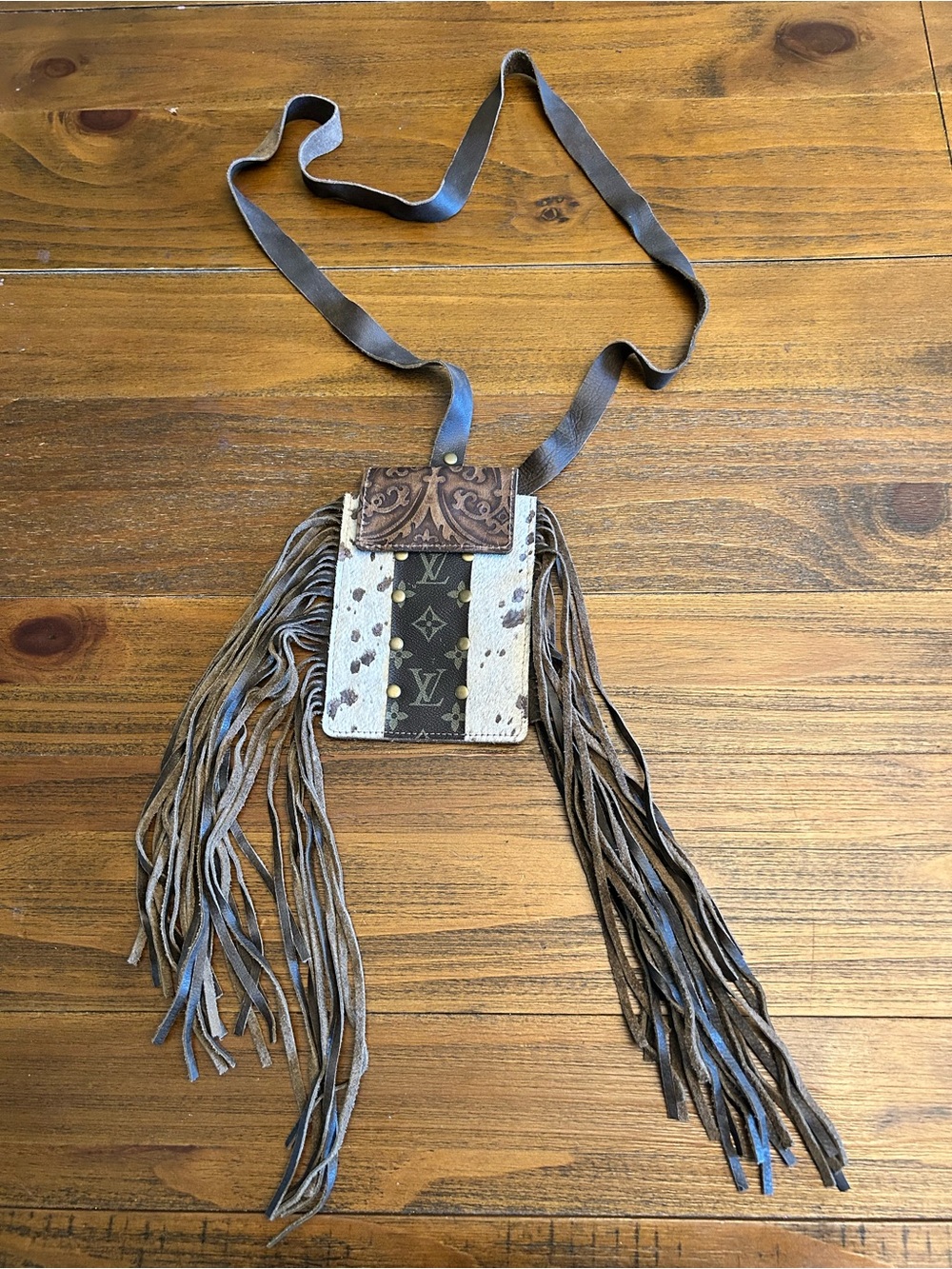 Keep It Gypsy Fringe Crossbody Phone Bag |Upcycled Louis Vuitton Canvas Accent
